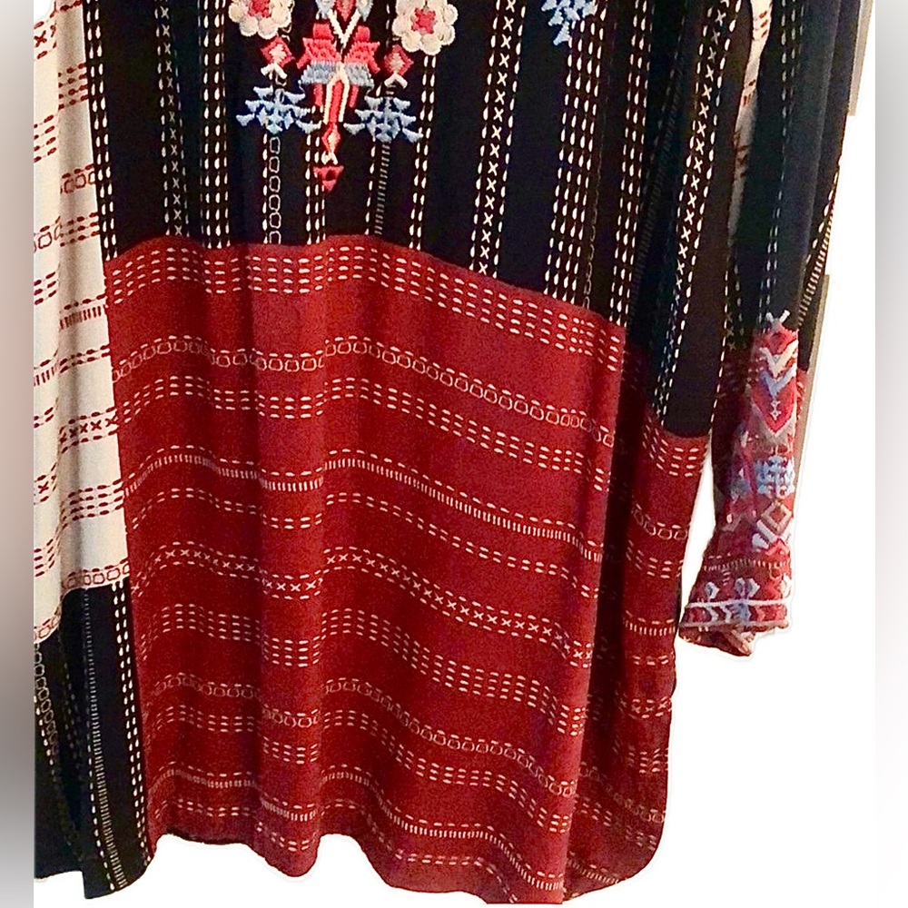 Johnny Was Black and Burgundy Embroidered Boho Tunic - Picture 3 of 7